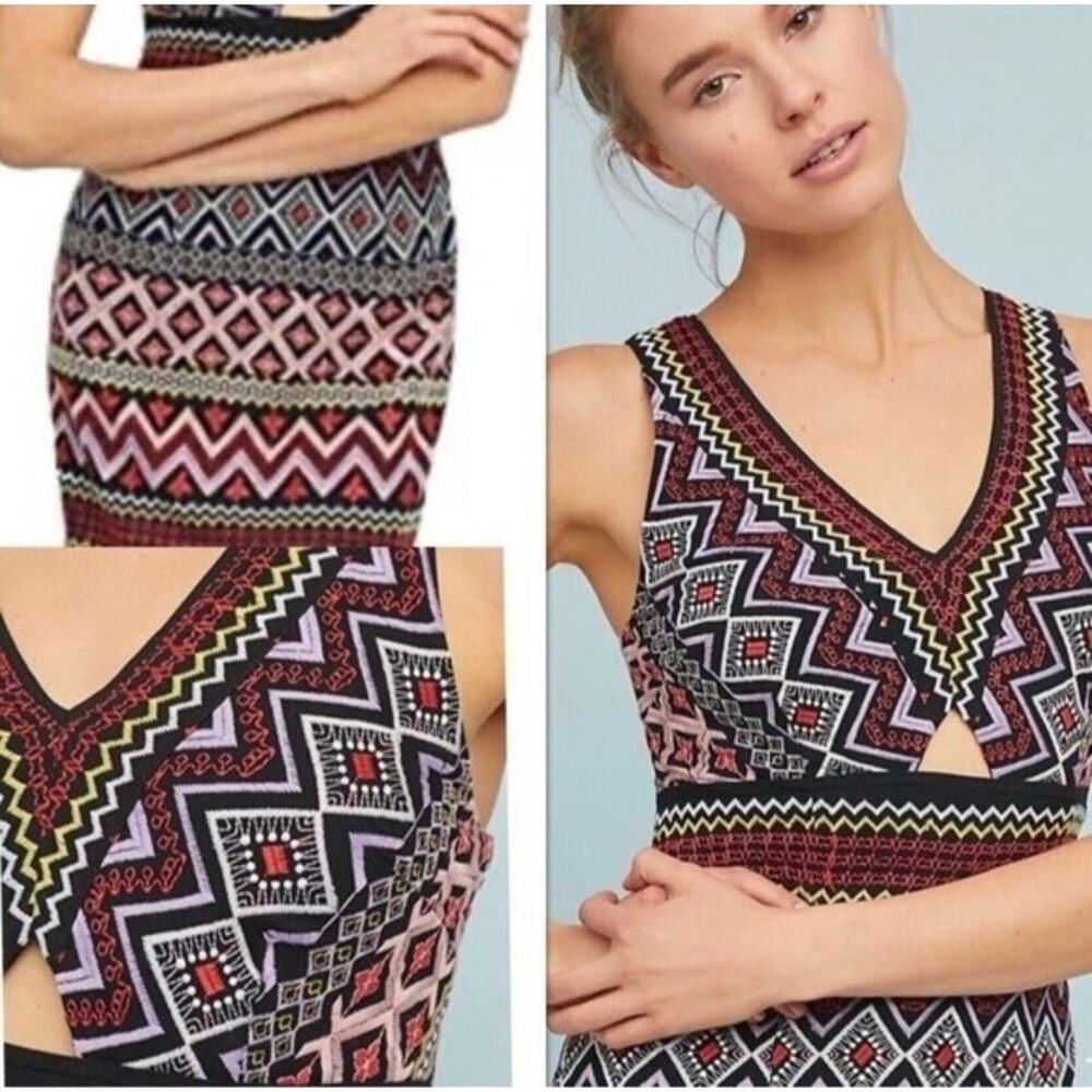 Anthropologie Akemi + Kin Embroidered Geometric Midi Dress Black Size 6